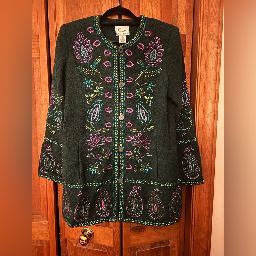 Linea by Louis Dell'Olio Women's S Grandmacore Rustic Green Wool Blend Cardigan